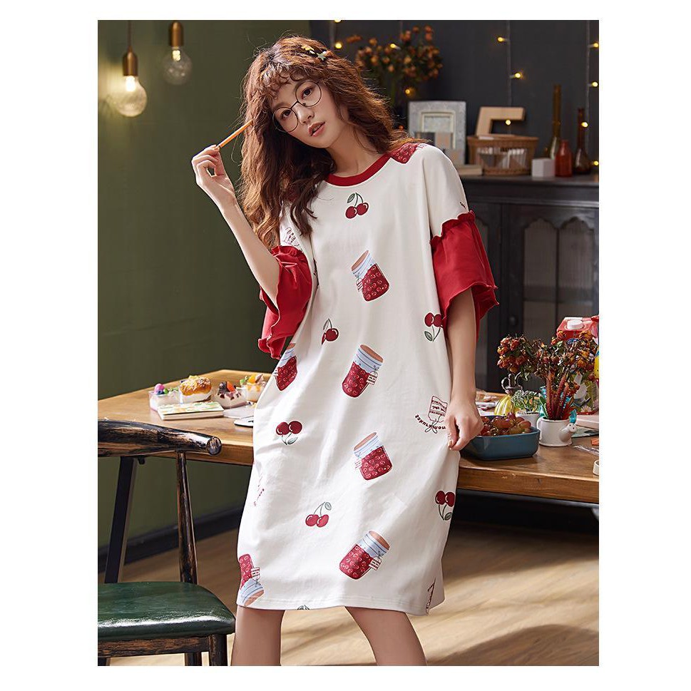 (FREESHIP TỪ 50K) Váy ngủ dáng suông ngắn tay in hình dễ thương | BigBuy360 - bigbuy360.vn