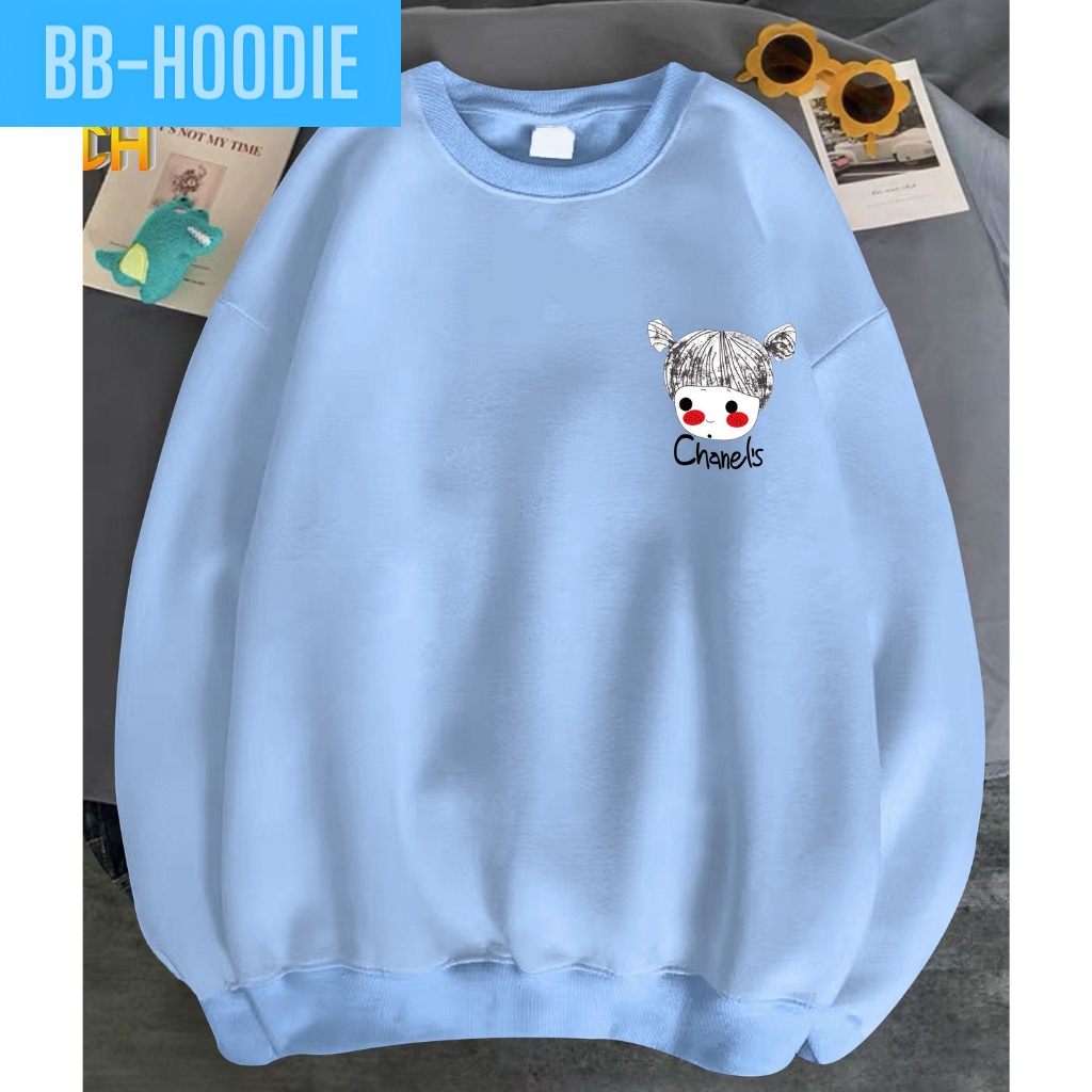 ÁO SWEATER NỈ UNISEX NỮ IN HÌNH CÔ GÁI BUỘT TÓC CHẤT VẢI NỈ POLY HAI LỚP DÀY DẶN