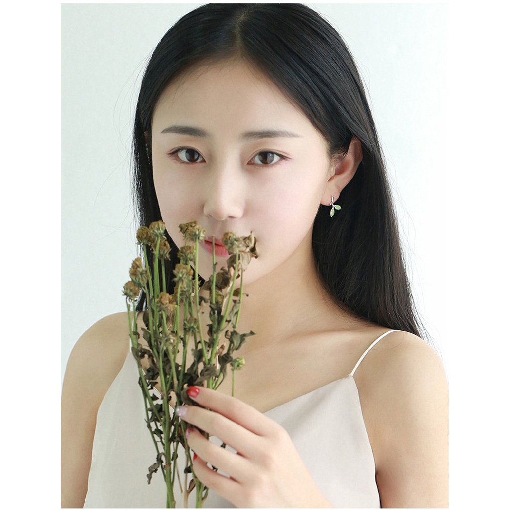 Bông tai hình lá cây màu bạc thời trang cho nữ