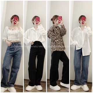 Quần jeans nữ ống suông lưng cao 2 màu xanh và đen (ảnh thật/hàng sẵn)