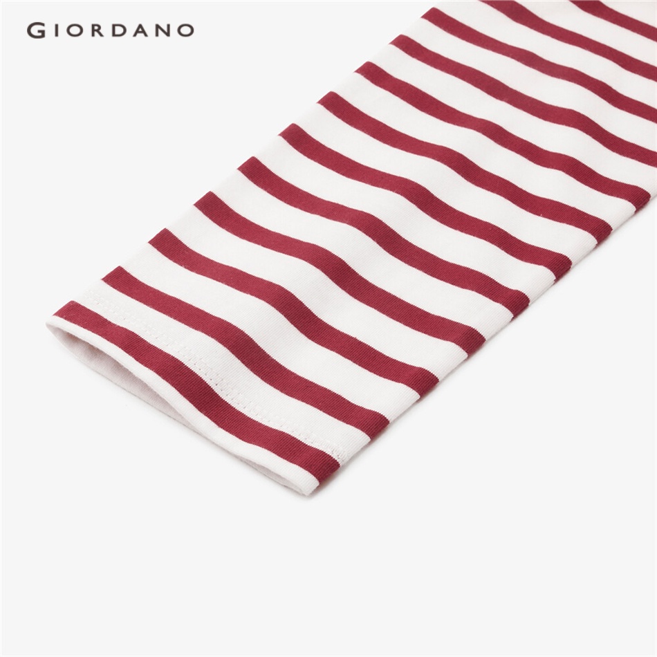 Áo thun GIORDANO 13322751 cổ tròn tay dài chất cotton màu tương phản kiểu dáng cá tính bắt mắt thường ngày cho nữ