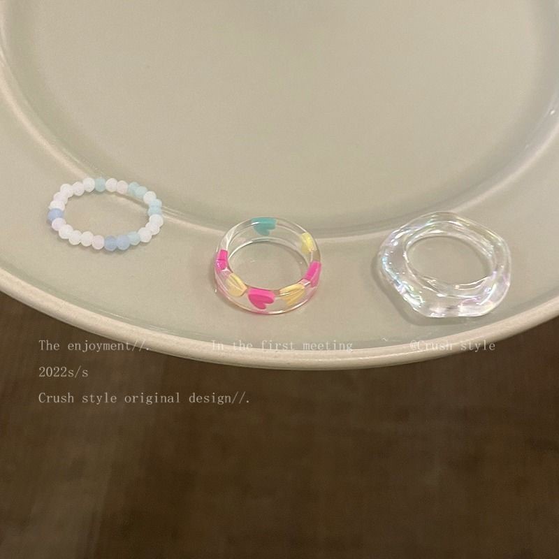 IF ME Set 3 nhẫn   nhựa kiểu trái tim dễ thương thời trang cho nữ