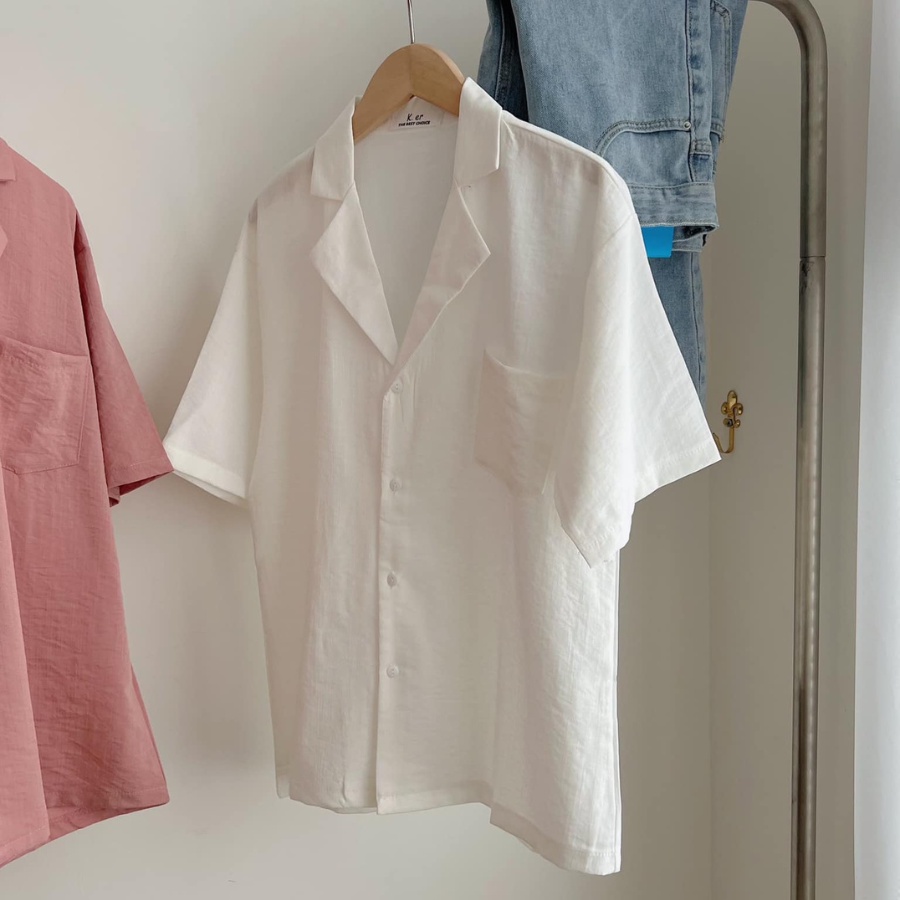 Áo sơ mi cổ vest tay cộc chất đũi mịn mát