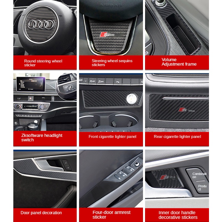 Bộ khung viền trang trí vô lăng xe hơi Audi A4 bằng sợi carbon