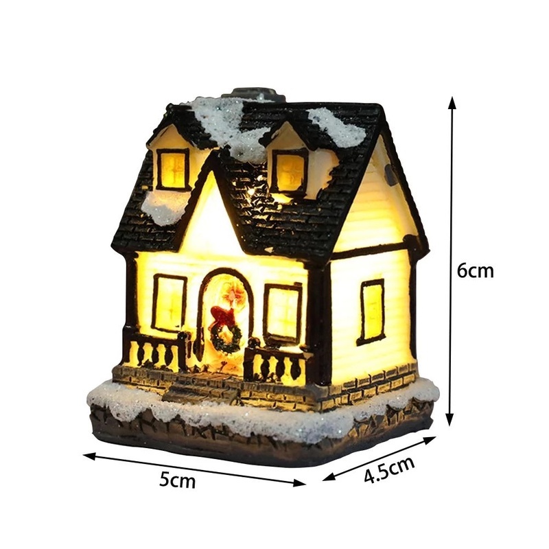 Ngôi nhà tiểu cảnh bằng nhựa resin có đèn LED phát sáng dùng trang trí nhà cửa dịp Giáng Sinh