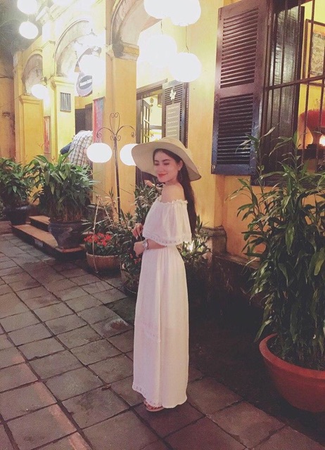 Maxi trắng trễ vai H0073 (hình thật khách feedback) | BigBuy360 - bigbuy360.vn