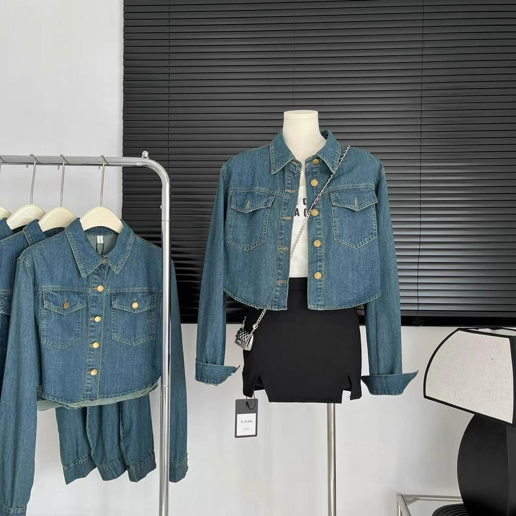 A09 Áo Khoác Jeans Nữ Croptop Tay Dài Có Túi Phối Mặc Ngoài Cực Chất Áo Khoác Denim Jacket Quảng Châu Cao Cấp 21Room