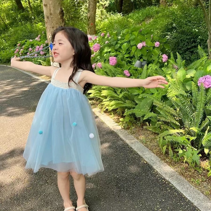 Đầm Công Chúa Hai Dây Thời Trang Mùa Hè Hàn Quốc Cho Bé Gái