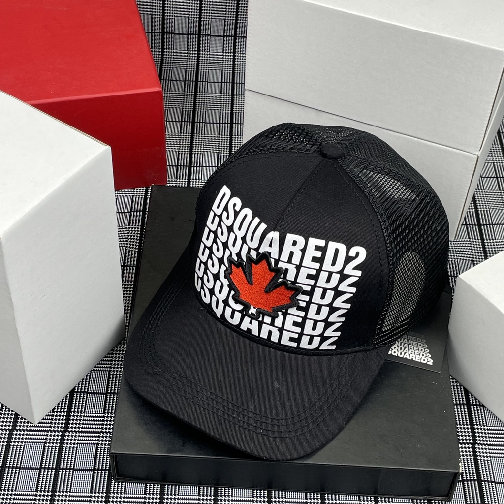 Mũ lưỡi trai, nón kết phối lưới DSQ đen in trắng thêu lá cao cấp