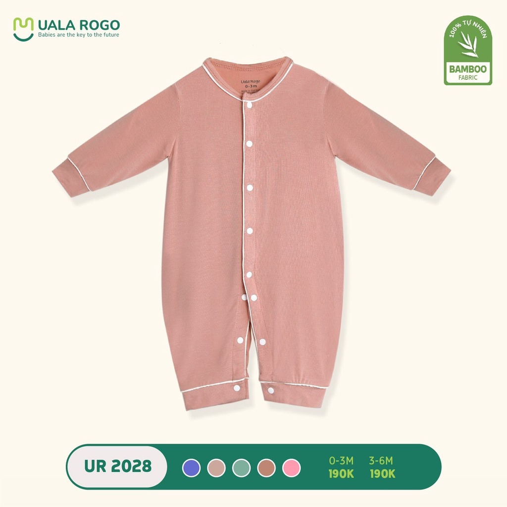 Bodysuit cho bé Ualarogo 0-6 tháng vải sợi Tre Bamboo mềm mịn liền thân cúc giữa gọn gàng 2028