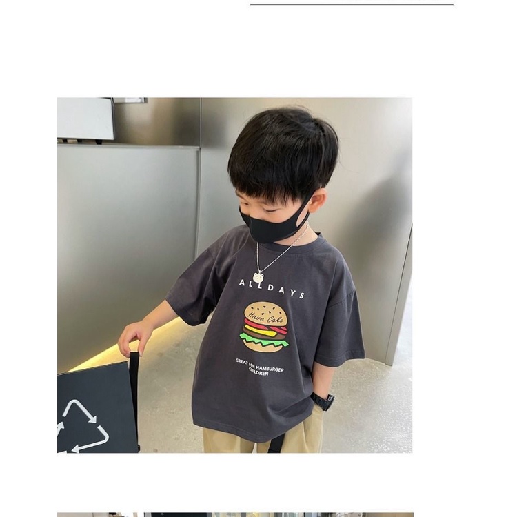 [Babycat] Hàng Có Sẵn Áo Thun Cotton Nguyên Chất Dáng Rộng Tay Ngắn In Hình Burger Phong Cách Hàn Quốc Nhật Bản Mùa Hè Kích Thước Vừa Và Nhỏ Thoải Mái Cho Bé Trai