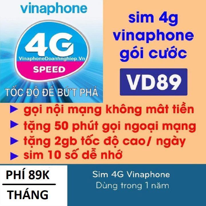 Sim 4G Vinaphone VD89 miễn phí gọi nội mạng - 50 phút liên mạng, 60GB tháng