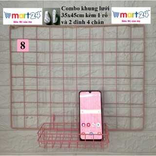 Combo mầu hồng lưới sắt 35x45cm + rổ + 2 ghim 4 chân