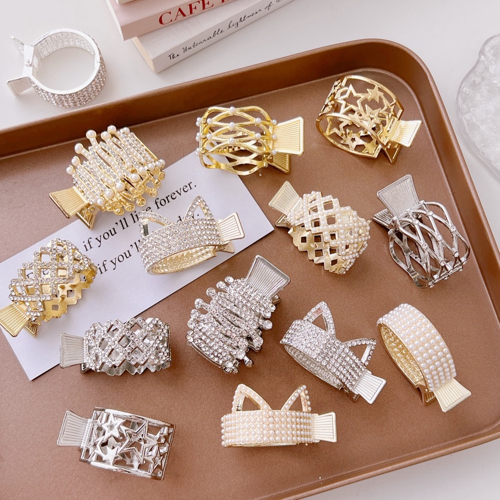 Kẹp Tóc Càng Cua Mini Kim Loại Đính Đá Sang Trọng Phong Cách Hàn Quốc YOS