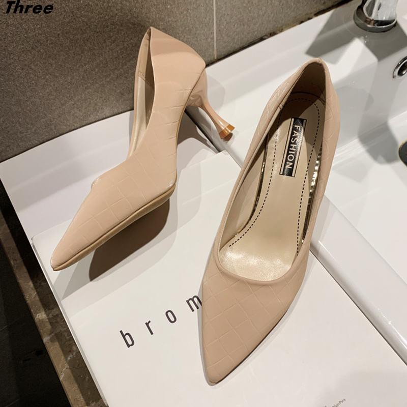 Women's shoes, high heels, shallow mouth pointed toe, women's all-match temperament, ladies fine mid-heeled professional work shoes