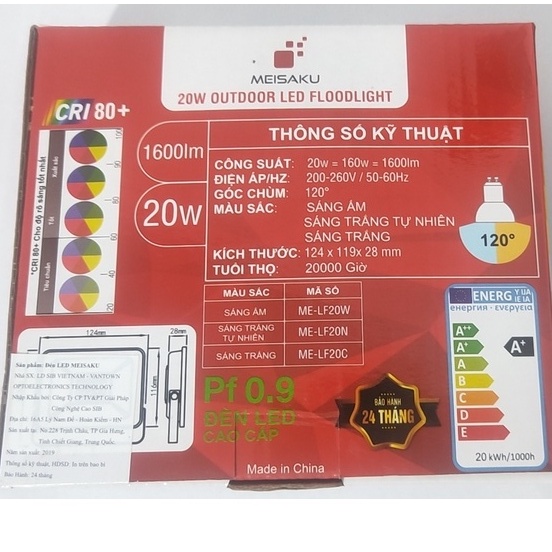Đèn PHA LED 20W Meisaku ánh sáng: Trắng/ Vàng. Bảo hành chính hãng 24 tháng