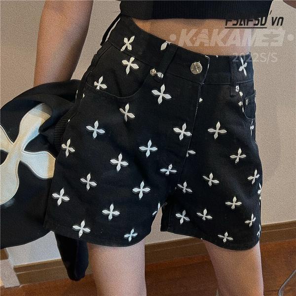 Quần Short Denim Lưng Cao Size Lớn In Họa Tiết Thời Trang Mùa Hè Mới