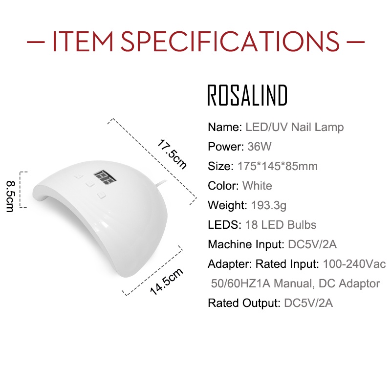 Đèn sấy khô móng tay ROSALIND gồm 18 bóng LED UV