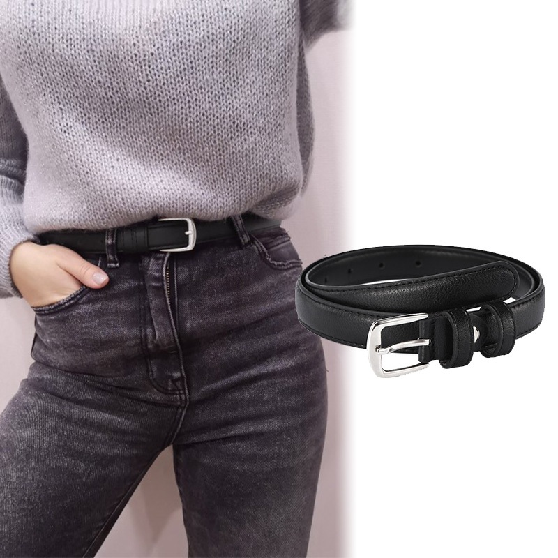 Thắt lưng da màu đen khóa hợp kim thời trang cho nữ