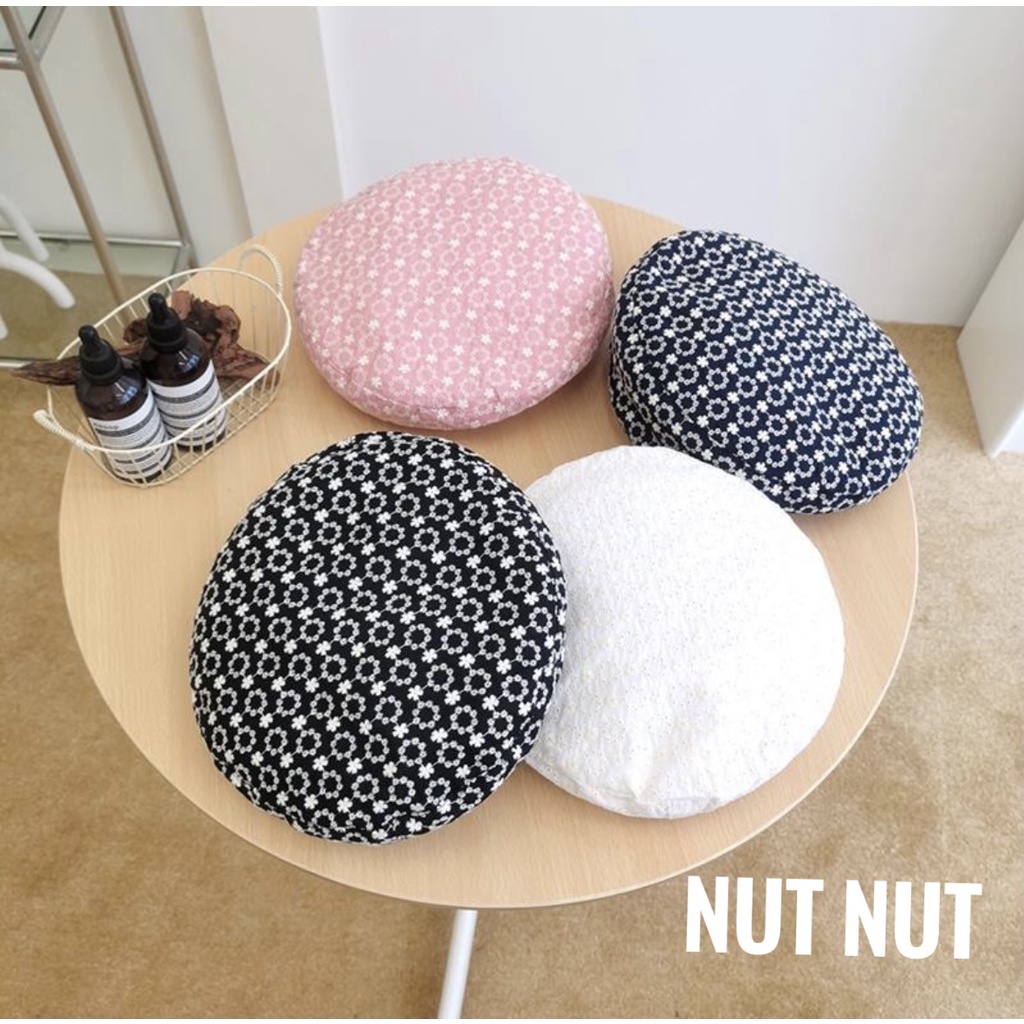 Mũ nồi hoạ tiết Beret thêu hoa vải xinh xắn mùa thu - mùa nồi vải Retro có dây rút cho nữ M03