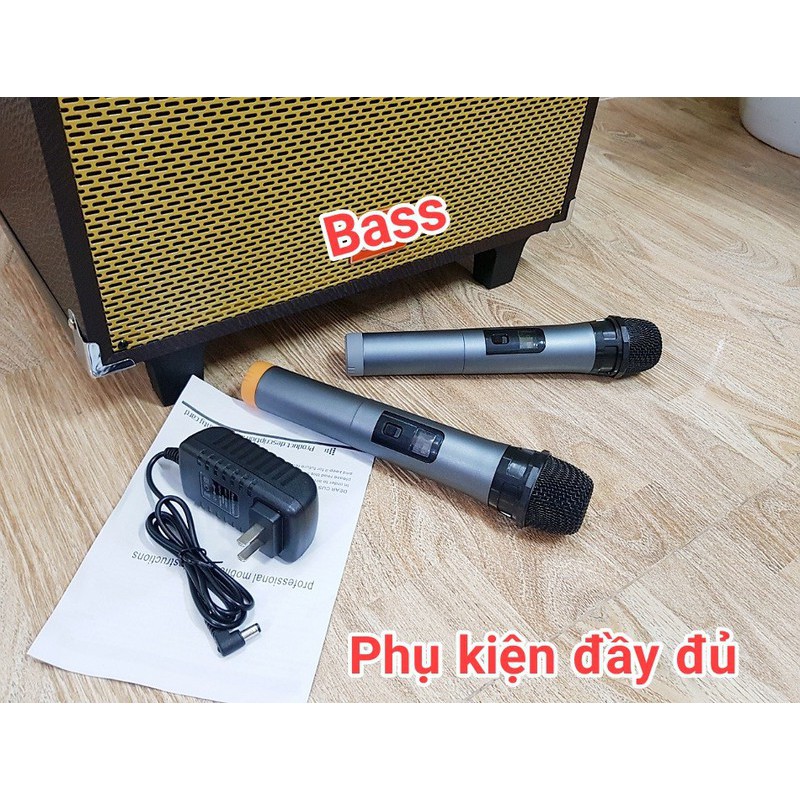 Loa karaoke di động công suất lớn, hát hay JB JA15 thùng gỗ, bass 4  tấc, kèm 2 micro UHF không dây hát hay, giá rẻ