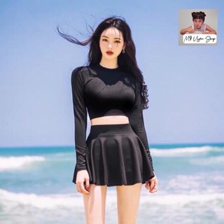 Sét Bơi Nữ Áo Ctrop kèm Quần váy xèo màu đen (free size 40-60 ký)