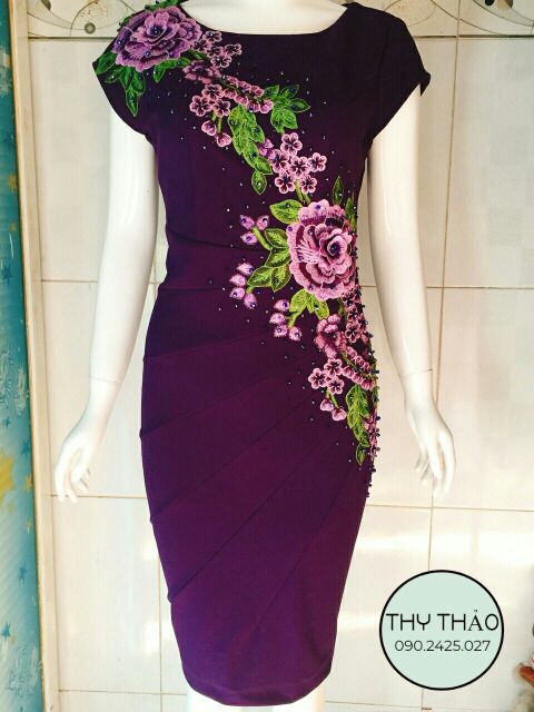 Đầm trung niên nữ phối hoa cao cấp