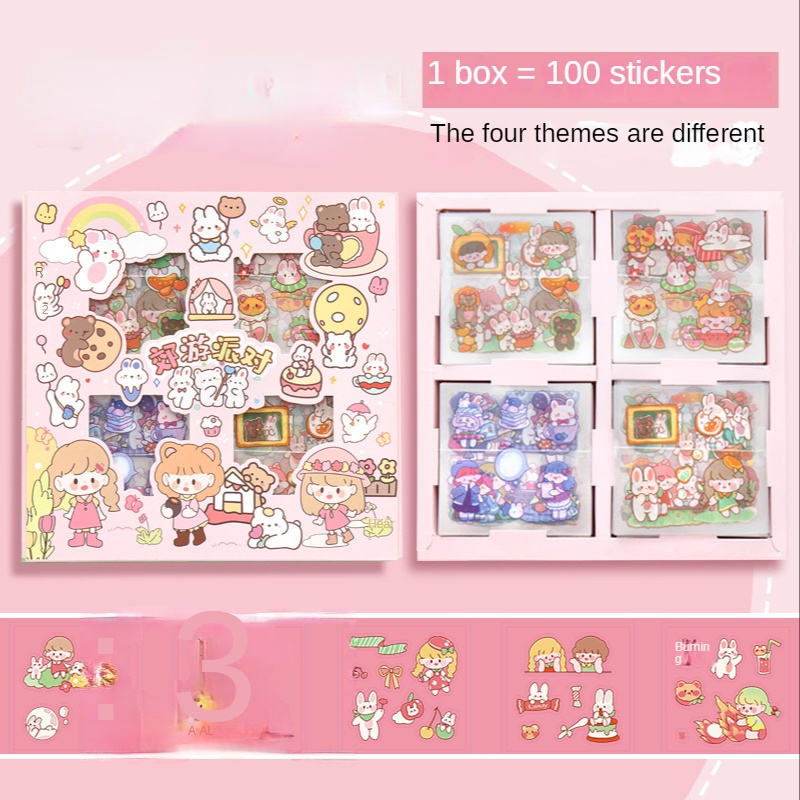 Set 100 Tờ Miếng Dán Họa Tiết Dễ Thương Dùng Trang Trí Sáng Tạo Cho Bé Gái