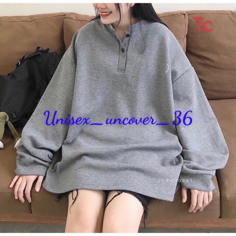 Áo SWEATER Hai Cúc Cổ Màu Xám Chất Nỉ Ngoại UNISEX