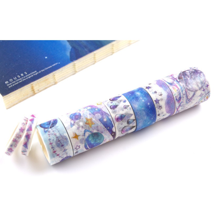 Băng dính Washi Tape set 8 mẫu Tinh Không Hệ trang trí tranh, planner, sổ tay