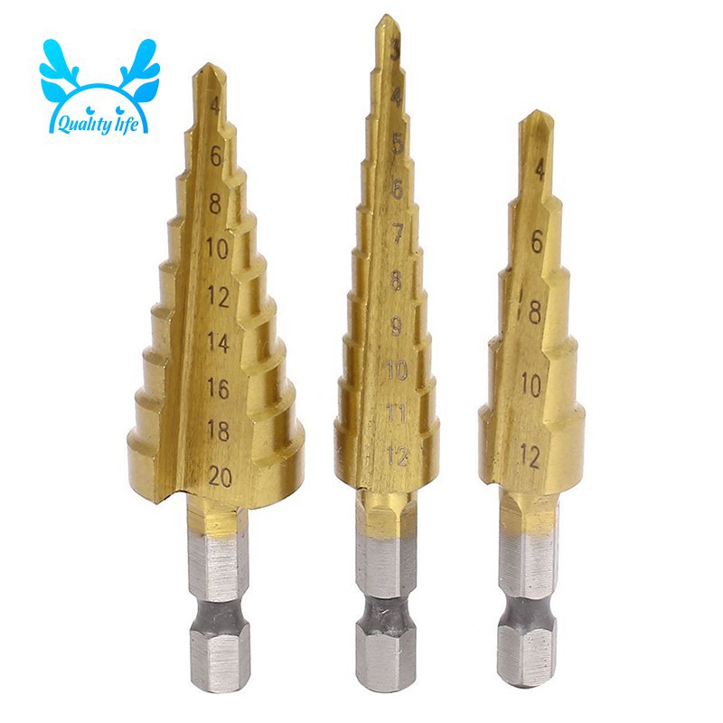 Combo 3 mũi khoan bước tháp tầng nhiều loại đường kính (chuyên khoan sắt,nhựa,gỗ,mika)