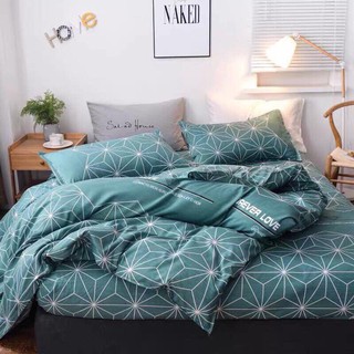 Trọn Bộ Drap Giường Chần Bông Họa Tiết Kẻ Xanh Cực Đẹp  M6*2M-M8*2M