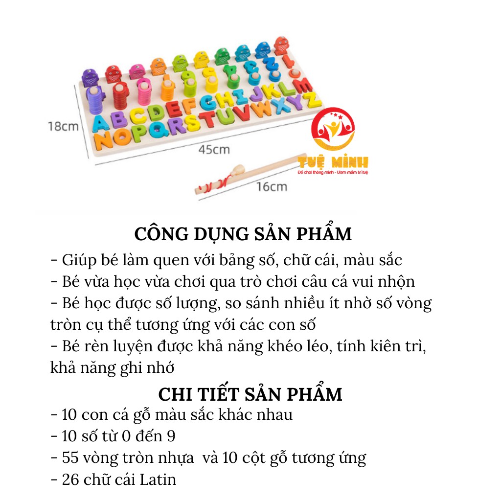 Bộ Đồ Chơi Giáo Cụ Montessori Cột Tính Số Và Chữ Cái Tiếng Anh Kết Hợp Câu Cá Nam Châm