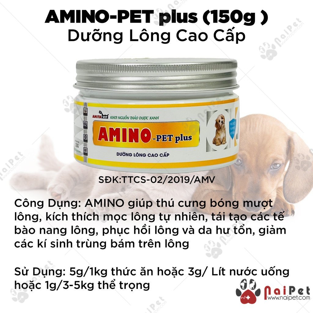 Bột Bổ Sung Vitamin Dưỡng Lông Cho Chó Mèo Amino Pet Plus Amitavet 150g