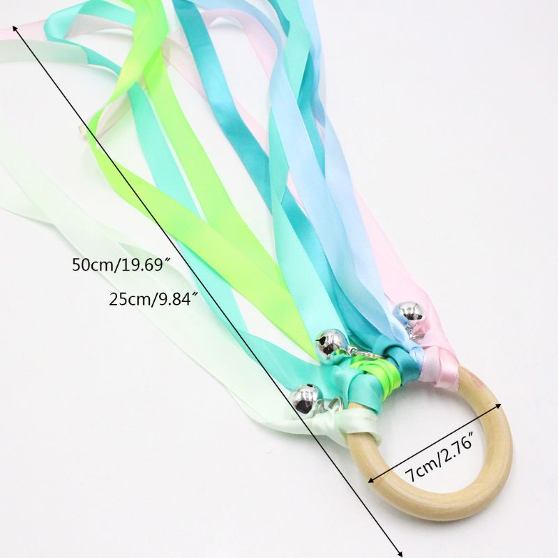 Vòng Nhẫn Ruy Băng Tự Nhiên Màu Cầu Vồng Có Chuông Đồ Chơi Gặm Nướu Cho Bé Sơ Sinh