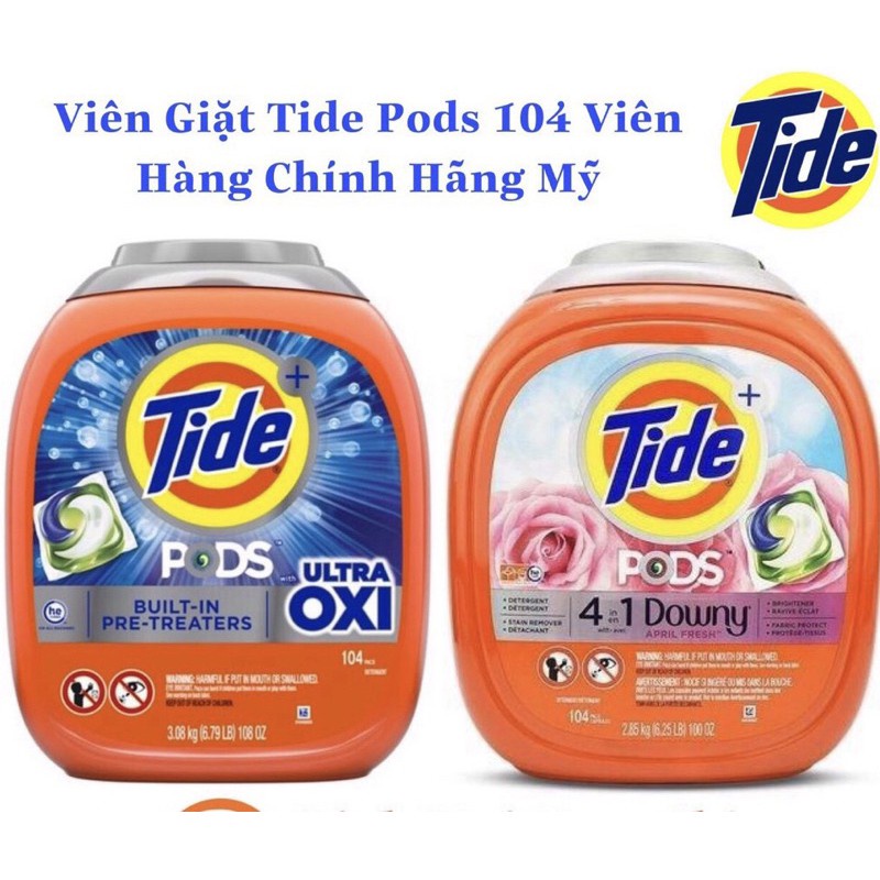 Viên Giặt Xả Tide Pods Ultra Oxi 104 Viên Hàng Chuẩn Mỹ - Siêu sạch