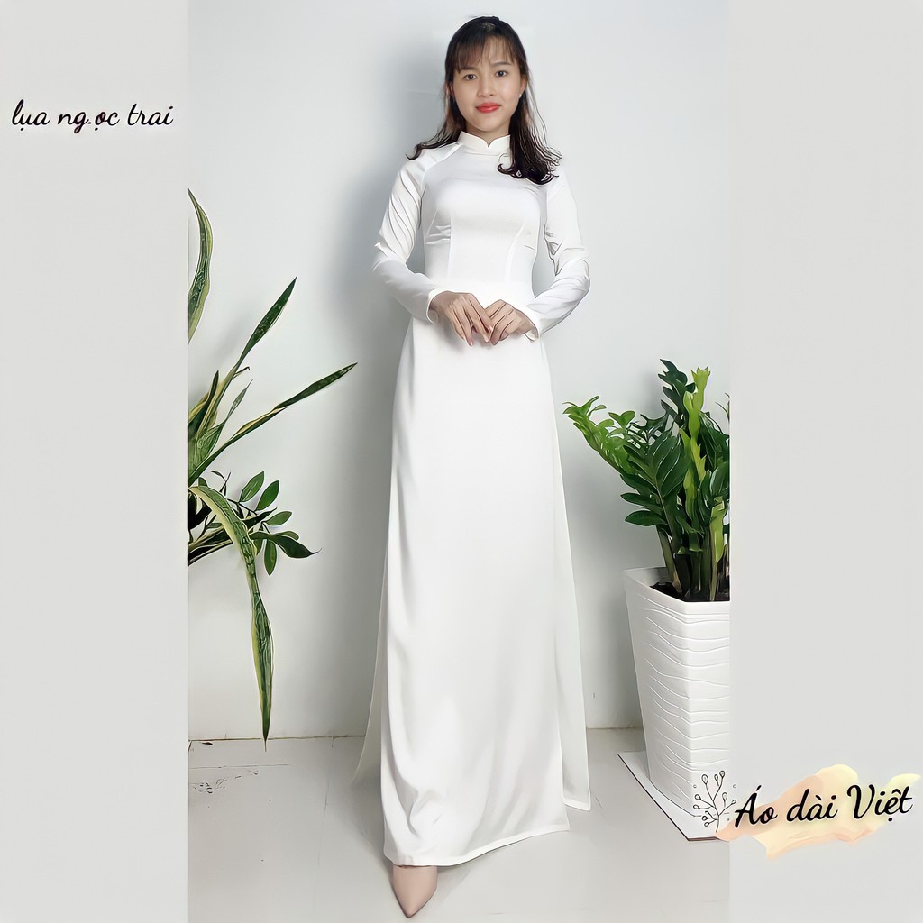 Áo dài trắng nữ học sinh đi học may sẵn truyền thống lụa ng.ọc trai