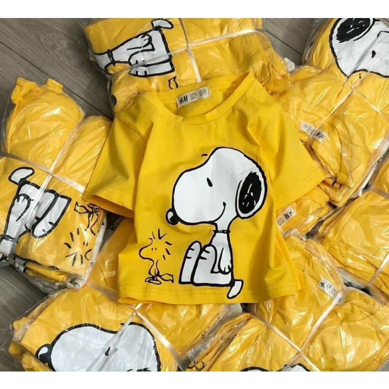 Áo phông cho bé trai bé gái (7-19kg), Combo 2 áo thun in hình chó Snoopy vàng trắng vải cotton mềm mát, thấm hút tốt