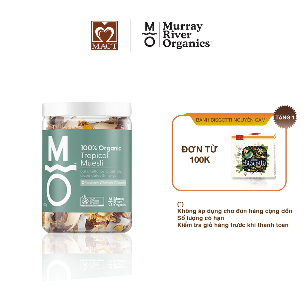 Ngũ cốc Muesli hữu cơ ăn kiêng giảm cân MURRAY RIVER ORGANICS - Vị trái cây nhiệt đới Tropical - lọ 400g