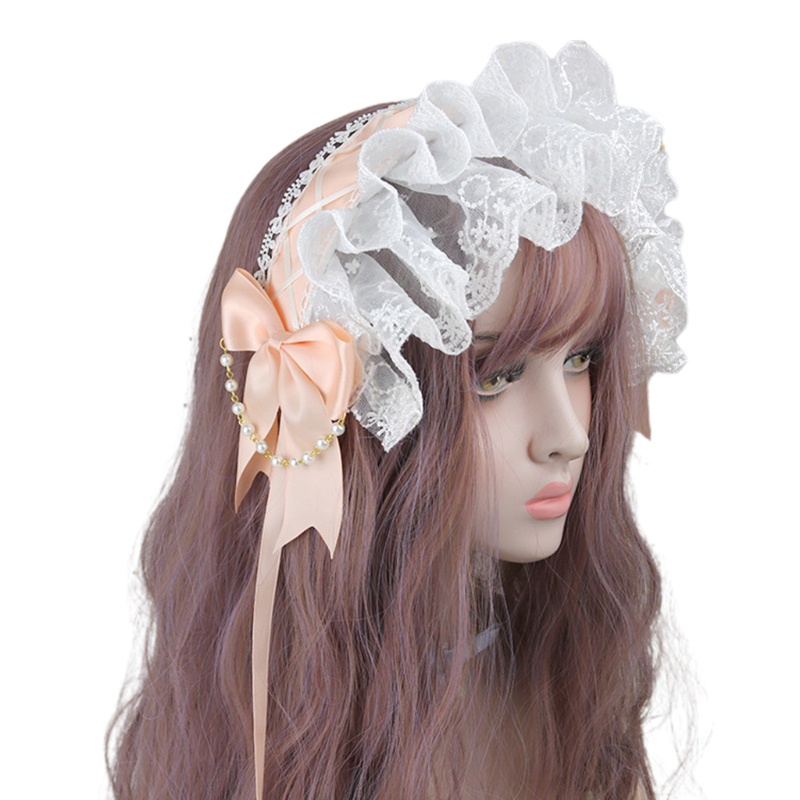 Băng Đô Nơ Ren Đính Ngọc Trai Phong Cách Lolita