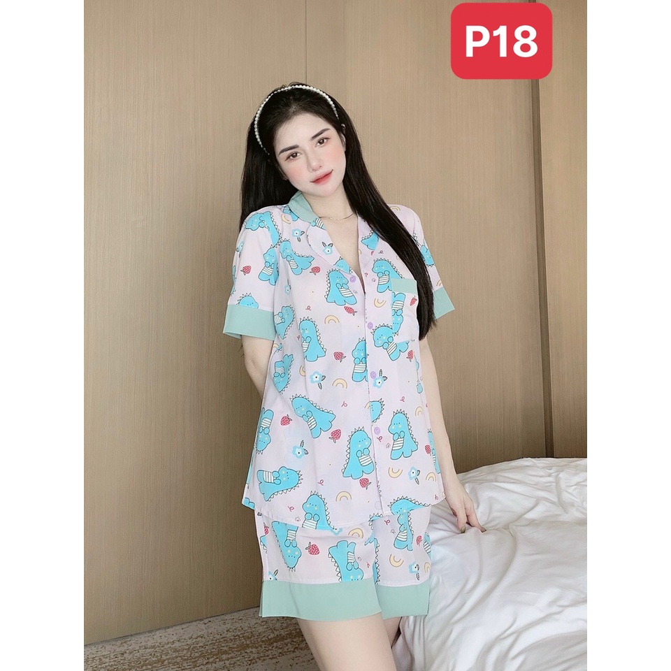 Đồ bộ pijama lụa ngủ mặc nhà quần đùi bigsize họa tiết cổ sen cute dễ thương chất liệu mango cao câp