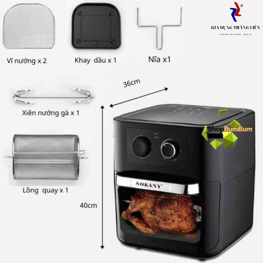 Nồi Chiên Không Dầu Sokany 10L Công Suất Lớn 1700W Với Công Nghệ Nướng Chân Không Bảo Hành 12 Tháng Hàng Chính Hãng