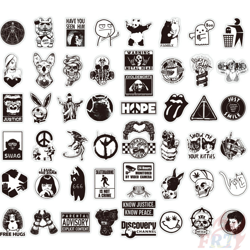 Set 100 miếng dán graffiti doodle hỗn hợp màu trắng đen phong cách cổ điển chống thấm nước thời trang DIY