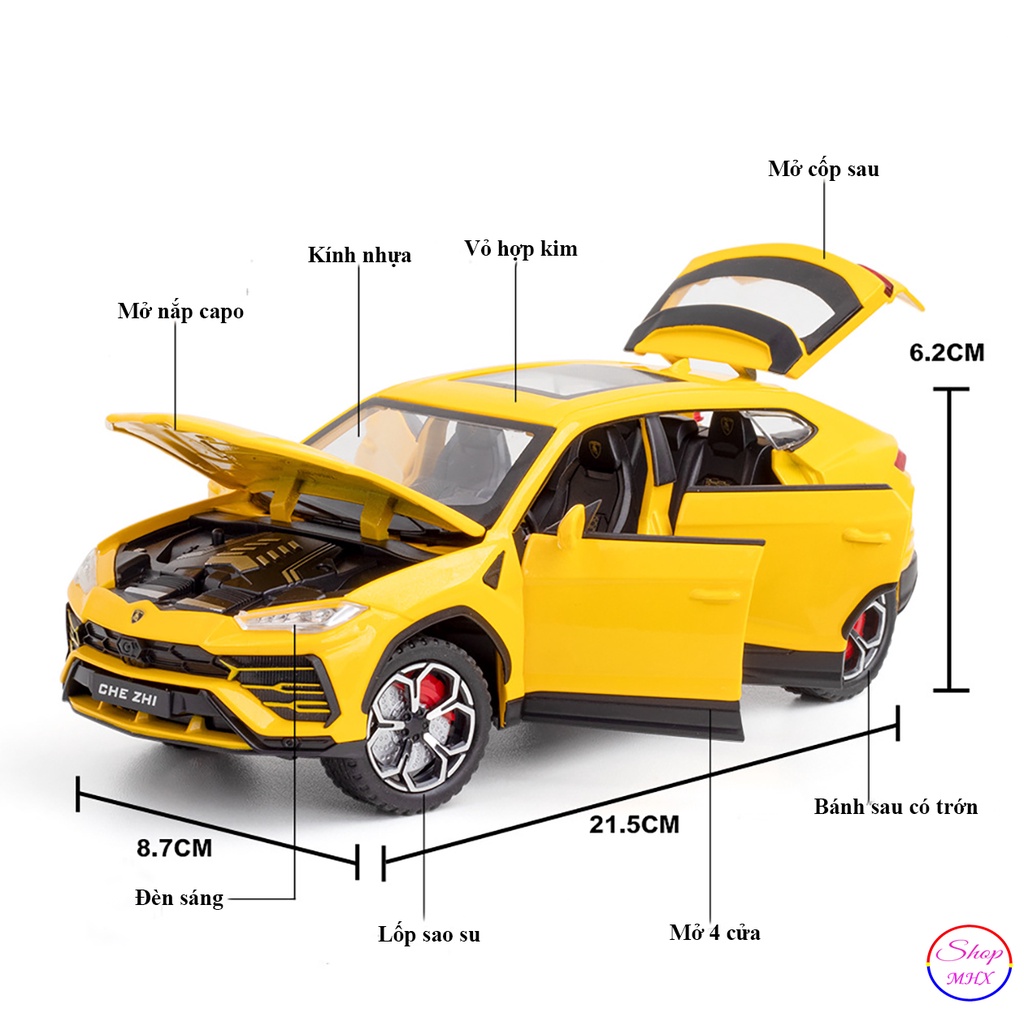 Mô hình xe sắt Lamborghini Urus TẶNG KÈM BIỂN SỐ tỉ lệ 1:24 hãng Chezhi 3 màu