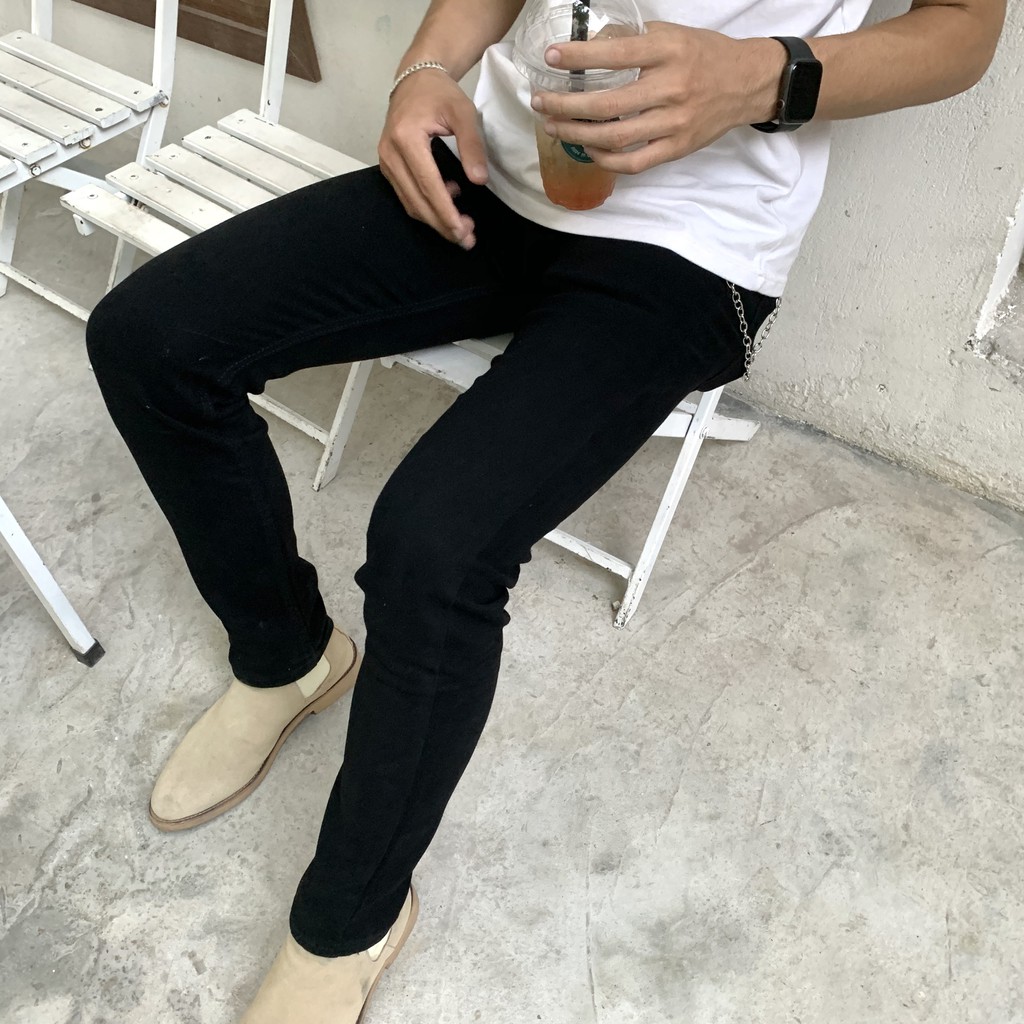 [Không Phai Màu+Co Giãn]Quần Jean Nam Đen Trơn Dáng Ôm Màu Đen Hàn Quốc Hot 2020-J01 | BigBuy360 - bigbuy360.vn