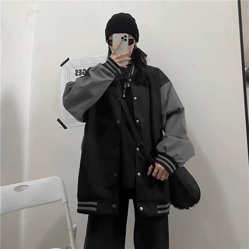 Áo Bomber Nỉ Bông Nút Bấm Tay Phối Ảnh Thật