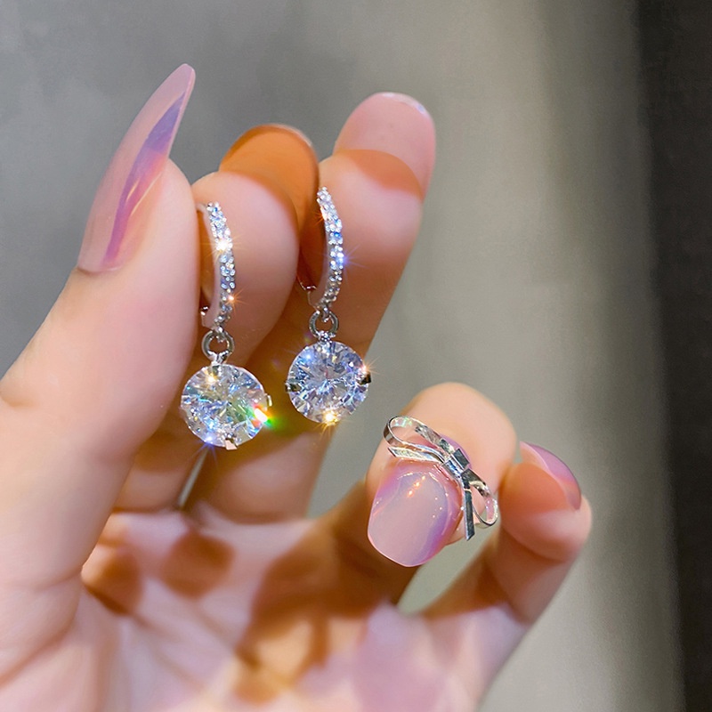 Khuyên tai chuôi bạc 925 đính đá Zircon Flash TODOKI Accessories T010 mạ bạc 925 sang chảnh,lấp lánh, hotrend