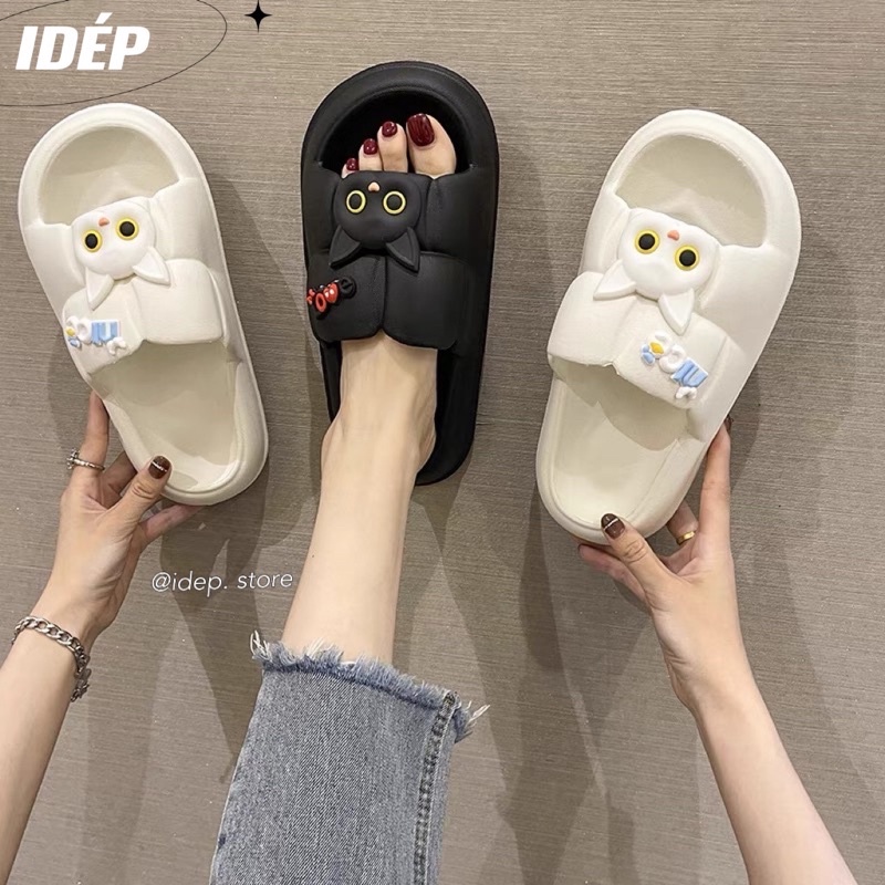 Dép Bánh mì hình vuông gắn sticker MÈO NICE cao 3cm nữ quai ngang chất EVA siêu nhẹ iDÉP DL262