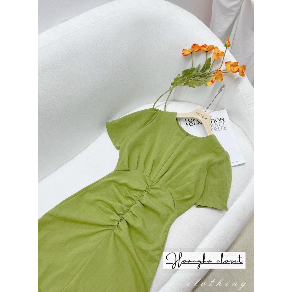 Đầm Thiết Kế Xuông Nữ Cộc Tay Dúm Eo Chất Đũi Mát - Hl