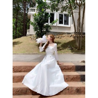 Đầm Maxi Chụp Ảnh Cưới cổ vuông đính sao đá